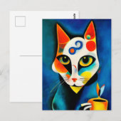 Carte Postale Chat dans le style de l'art moderne classique. (Devant / Derrière)