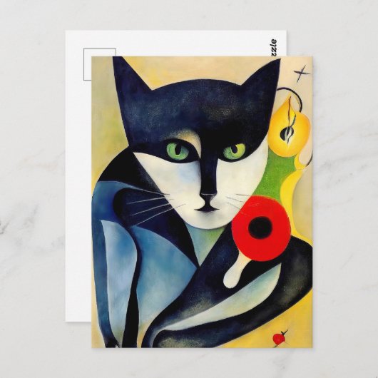 Carte Postale Chat dans le style de l'art moderne classique. (Devant / Derrière)