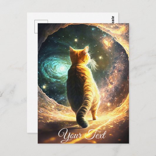 Carte Postale Chat dans le trou spatial. (Devant / Derrière)
