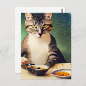Carte Postale Chat dans l'espace Manger IA Art généré (Devant / Derrière)