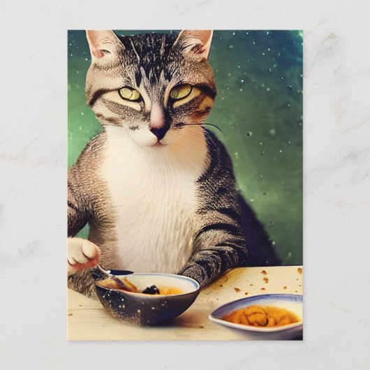 Carte Postale Chat dans l'espace Manger IA Art généré (Devant)