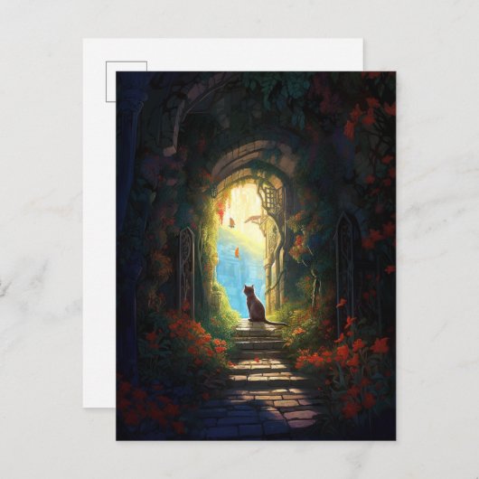 Carte Postale Chat Dans Magical Alley Imaginaire Art (Devant / Derrière)