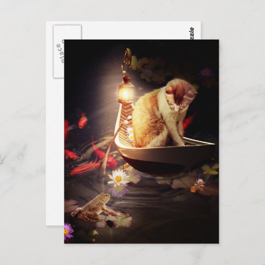 Carte Postale Chat dans un bateau (Devant / Derrière)