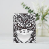 Carte Postale Chat dans un Masque Mardi Gras noir et blanc (Debout devant)