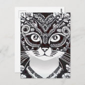Carte Postale Chat dans un Masque Mardi Gras noir et blanc (Devant / Derrière)