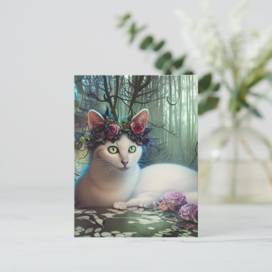 Carte Postale Chat dans une Forêt Magique Art Généré par IA (Debout devant)