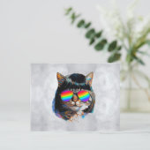 Carte Postale Chat dans une perruque + Lunettes de soleil (Peint (Debout devant)