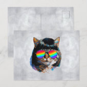 Carte Postale Chat dans une perruque + Lunettes de soleil (Peint (Devant / Derrière)