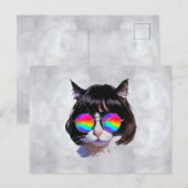 Carte Postale Chat dans une perruque + Lunettes de soleil (Peint (Devant / Derrière)