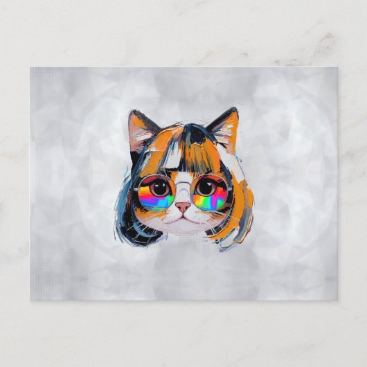 Carte Postale Chat dans une perruque + Lunettes de soleil (Peint (Devant)