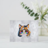 Carte Postale Chat dans une perruque + Lunettes de soleil (Peint (Debout devant)