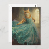 Carte Postale Chat dans une robe bleue et la danse (Devant / Derrière)