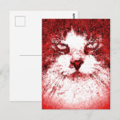 Carte Postale Chat d'Art Pop Moderne Rouge (Devant / Derrière)