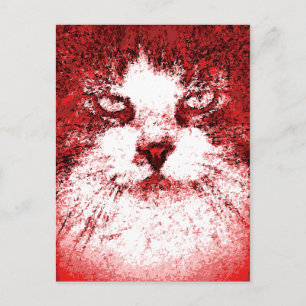 Carte Postale Chat d'Art Pop Moderne Rouge