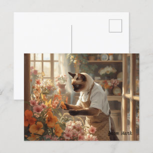 Carte Postale Chat d'automne aux fleurs - Saison d'automne