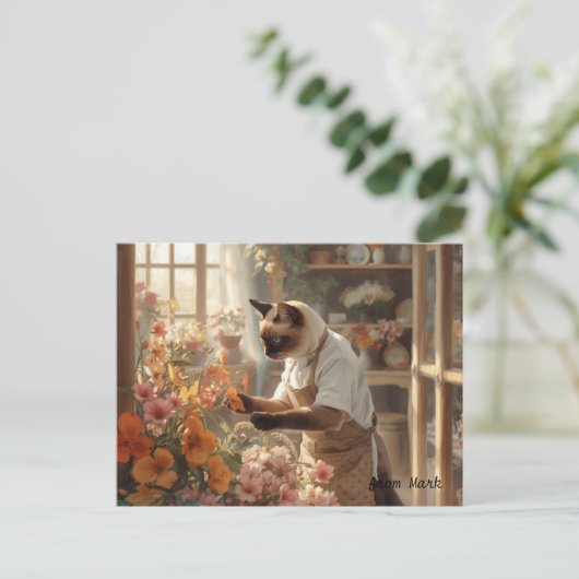 Carte Postale Chat d'automne aux fleurs - Saison d'automne (Debout devant)