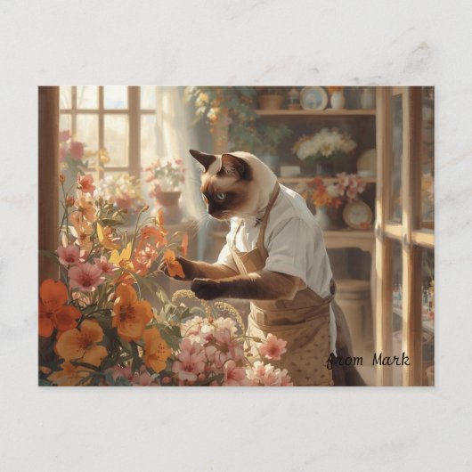 Carte Postale Chat d'automne aux fleurs - Saison d'automne (Devant)