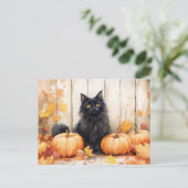 Carte Postale Chat d'automne et Citrouilles (Debout devant)