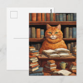 carte postale chat de bibliothèque #1 (Devant / Derrière)