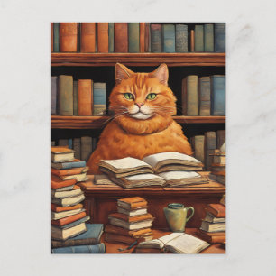 carte postale chat de bibliothèque #1