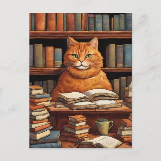 carte postale chat de bibliothèque #1 (Devant)
