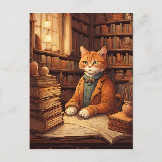 carte postale chat de bibliothèque #2 (Devant)