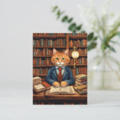 carte postale chat de bibliothèque #3 (Debout devant)