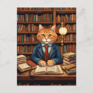 carte postale chat de bibliothèque #3