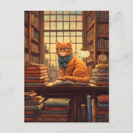 carte postale chat de bibliothèque #4 (Devant)