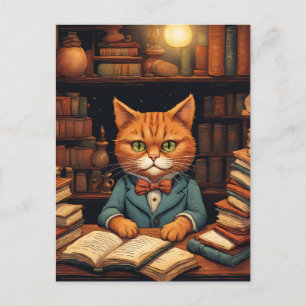 carte postale chat de bibliothèque #5