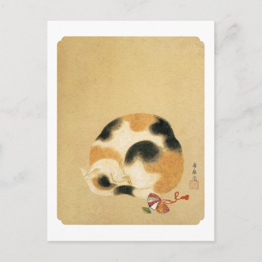 Carte Postale Chat de calicot japonais, Hanabusa Itchō (Devant)