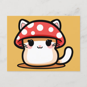 Carte Postale Chat de champignon Kawaii