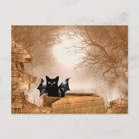 Carte Postale Chat de chauve-souris d'Halloween (Devant)