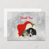 Carte Postale Chat de chien chat Père Noël Casquette Merci de No (Devant / Derrière)