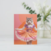 Carte Postale Chat de danse adorable en rose orange (Debout devant)