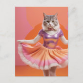 Carte Postale Chat de danse adorable en rose orange (Devant)