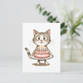 Carte Postale Chat de dessin animé avec gâteau d'anniversaire (Debout devant)