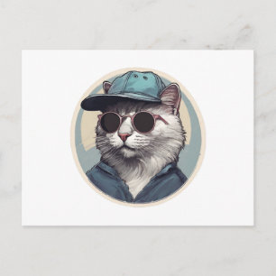 Carte Postale Chat de dessin animé avec lunettes de soleil