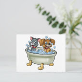 Carte Postale Chat de dessin animé et chien dans le bain (Debout devant)