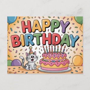 Carte Postale Chat de dessin animé joyeux Illustration joyeux an