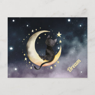 Carte Postale Chat de dessin animé mignon sur la lune