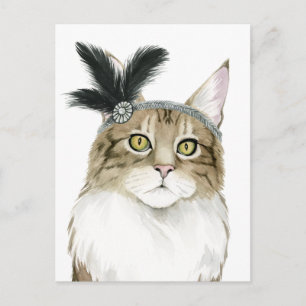 Carte Postale Chat de Downton   Orné de plumes