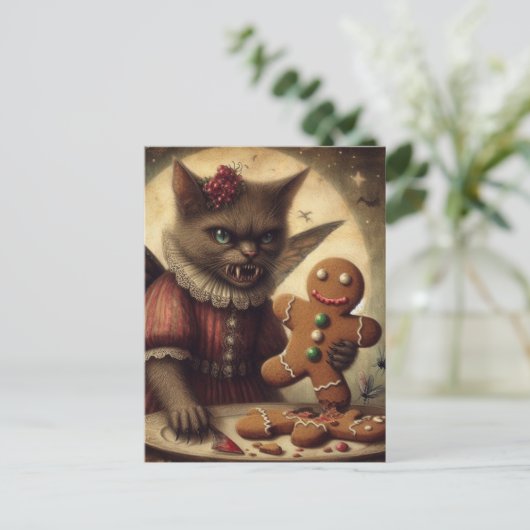 Carte Postale Chat de Fée Vampire de Noël Avec Du pain d'épices (Debout devant)