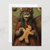 Carte Postale Chat de Fée Vampire de Noël Avec Du pain d'épices (Devant / Derrière)
