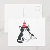 Carte Postale Chat de fête - Choisissez la couleur de fond (Devant / Derrière)