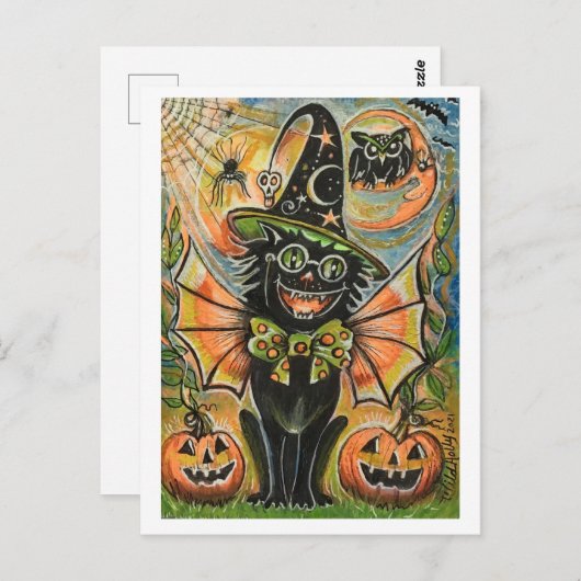 Carte Postale Chat de fête d'Halloween (Devant / Derrière)