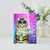 Carte Postale Chat de fête drôle d'anniversaire (Debout devant)