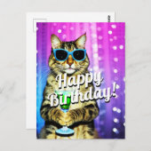 Carte Postale Chat de fête drôle d'anniversaire (Devant / Derrière)