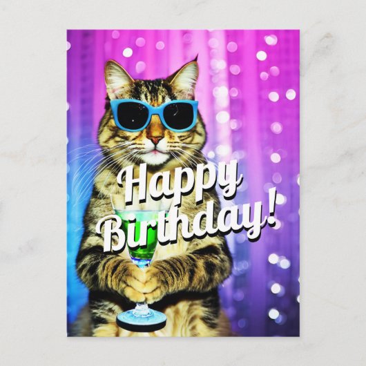 Carte Postale Chat de fête drôle d'anniversaire (Devant)