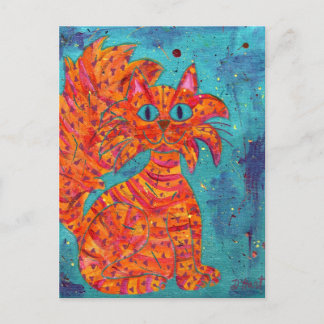 Carte Postale Chat de feu sur Turquoise